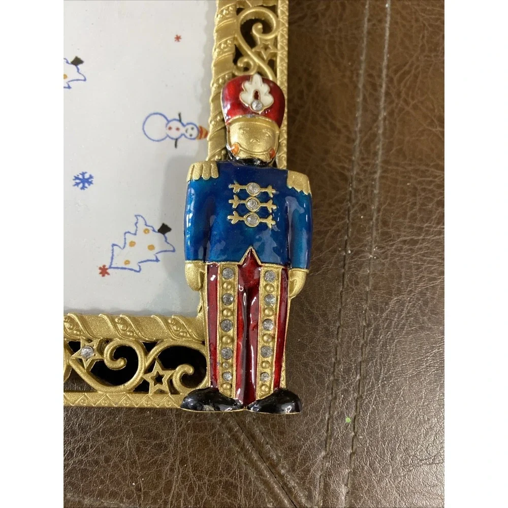 Vintage Christmas Nutcracker Photo Frame 4x6 Ornate Gold Scrollwork Table Decor‎